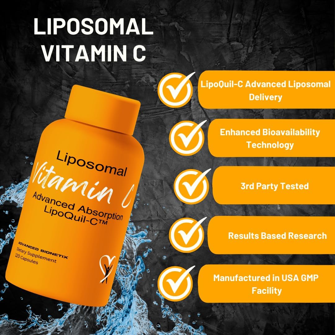 Advanced Bionetix Liposomal Vitamin C - 120 Cápsulas de 1000 mg - LipoQuil-C™ Tecnología de Absorción Mejorada