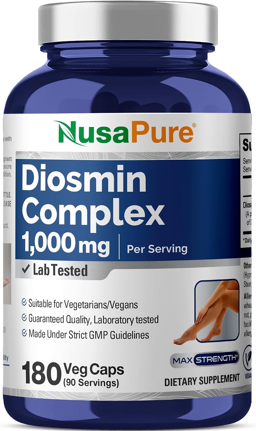 NusaPure Complejo de Diosmina 1.000 mg por porción - 180 Cápsulas Vegetales (No-GMO, Vegano) con Citrus Aurantium