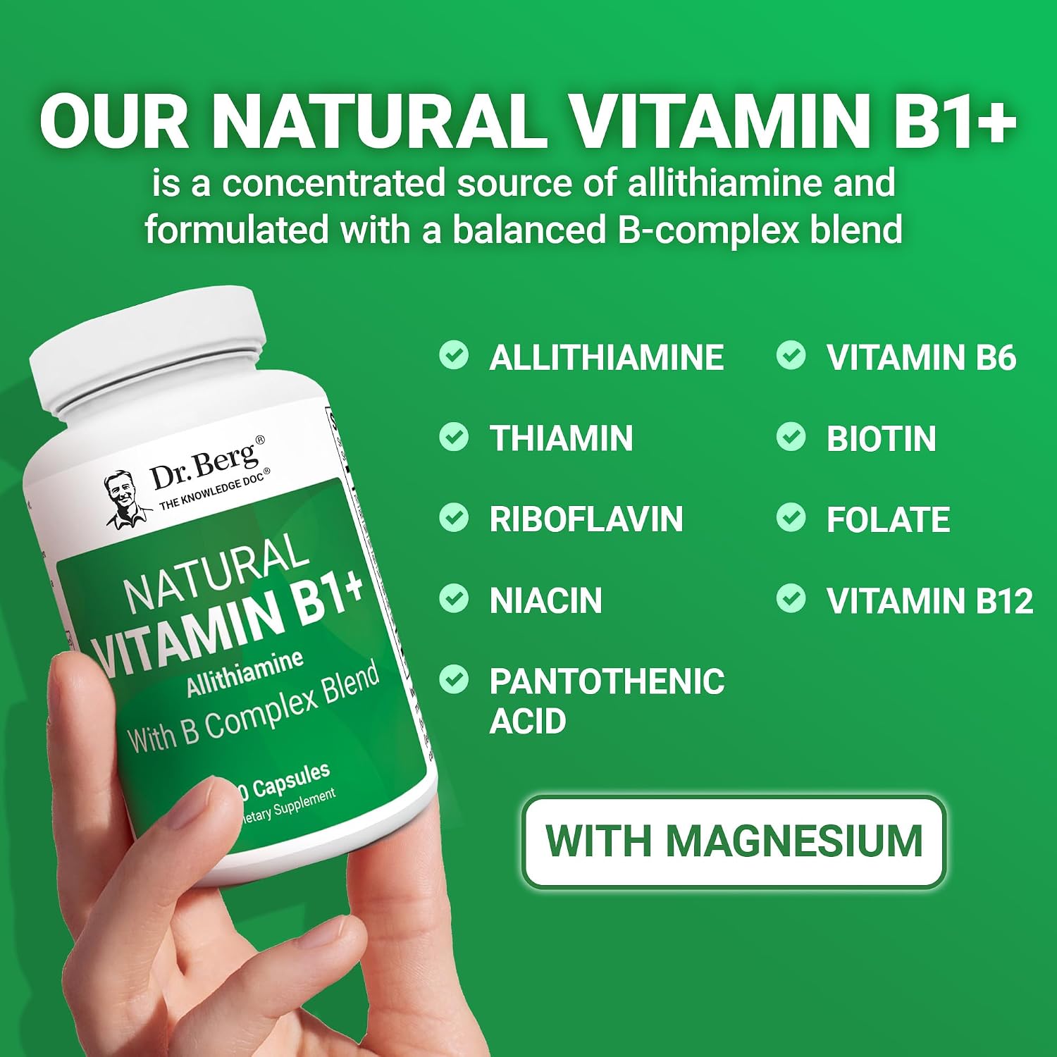 Dr. Berg Complejo de Vitaminas B1, B6, B12 con Allithiamine - 60 Cápsulas