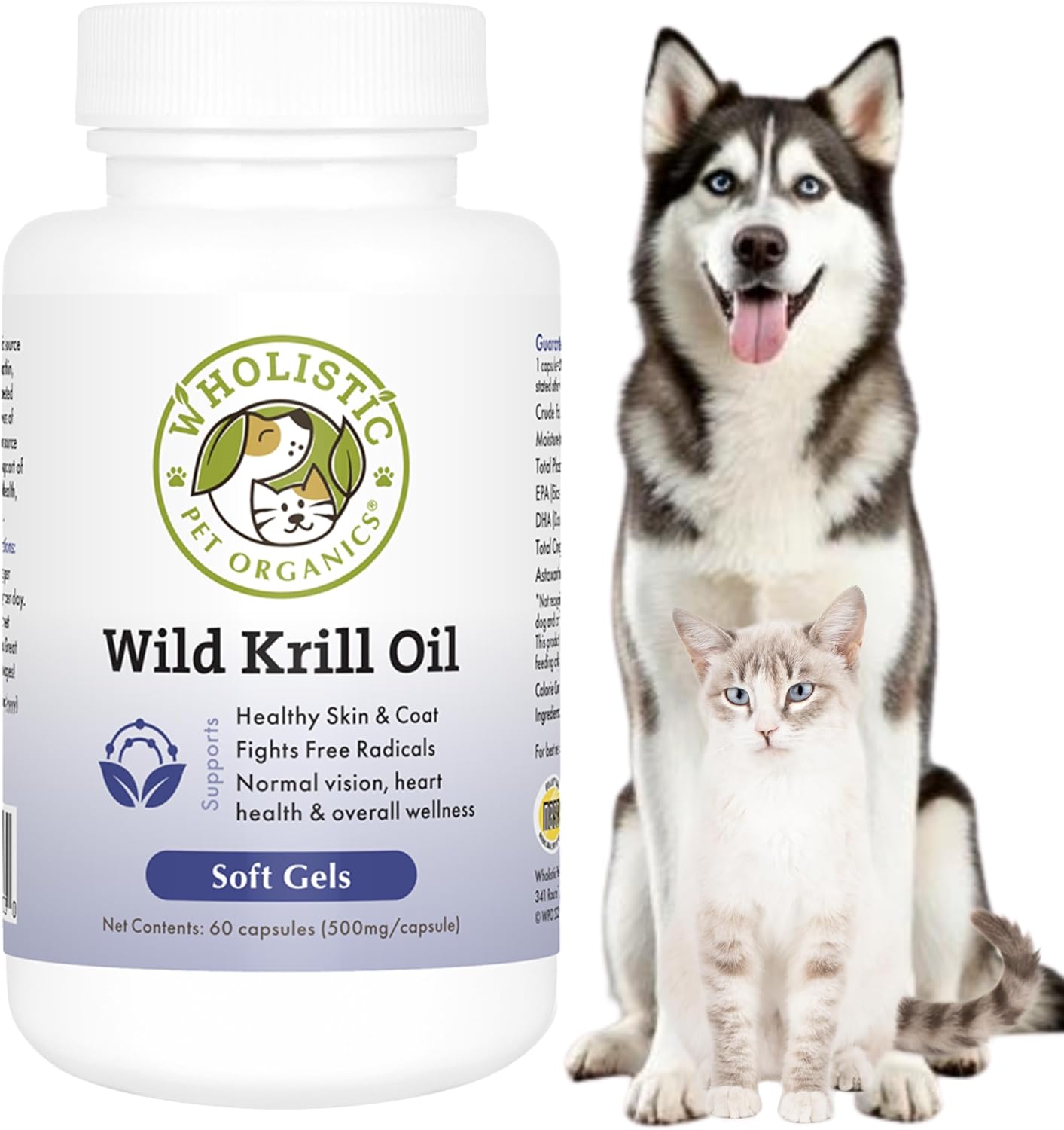 Wholistic Pet Organics Krill Oil para Perros y Gatos - Suplemento Antioxidante Premium - 60 Cápsulas Blandas