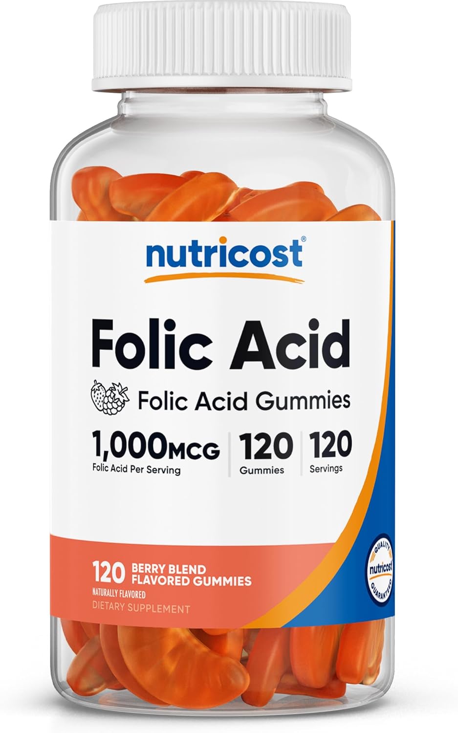 Nutricost Ácido Fólico (Vitamina B9) Gominolas Vegetarianas - 120 Gominolas, 1 mg por ración