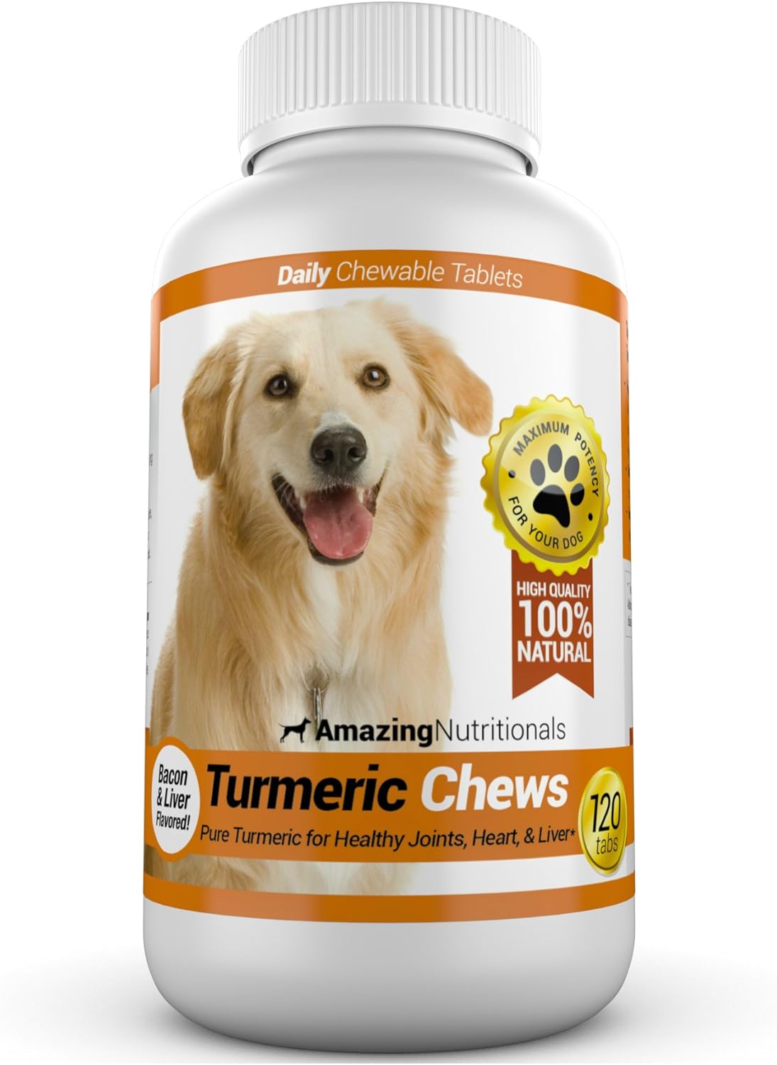 Amazing Turmeric for Dogs - Cúrcuma con Curcumina para Perros - 120 Masticables Antioxidantes