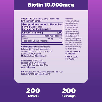 Natrol Biotina 10000mcg, para Cabello, Piel – Metabolismo energético normal: La biotina participa en la – Image 4