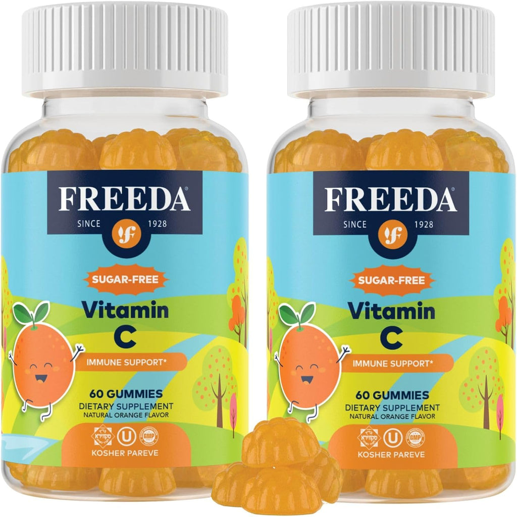 FREEDA Vitamin C Kids - Gomitas de Vitamina C sin Azúcar - Pack de 2 (60 cada una) - Sabor Naranja - Kosher - Vegano
