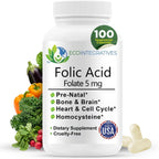 Ácido Fólico 5mg (B9) - Complemento Prenatal y Salud Cardiovascular - 100 Cápsulas Veganas