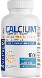 Bronson Calcio 1200 mg con Vitamina D3 1000 UI y Magnesio - Liberación Sostenida, 180 Comprimidos