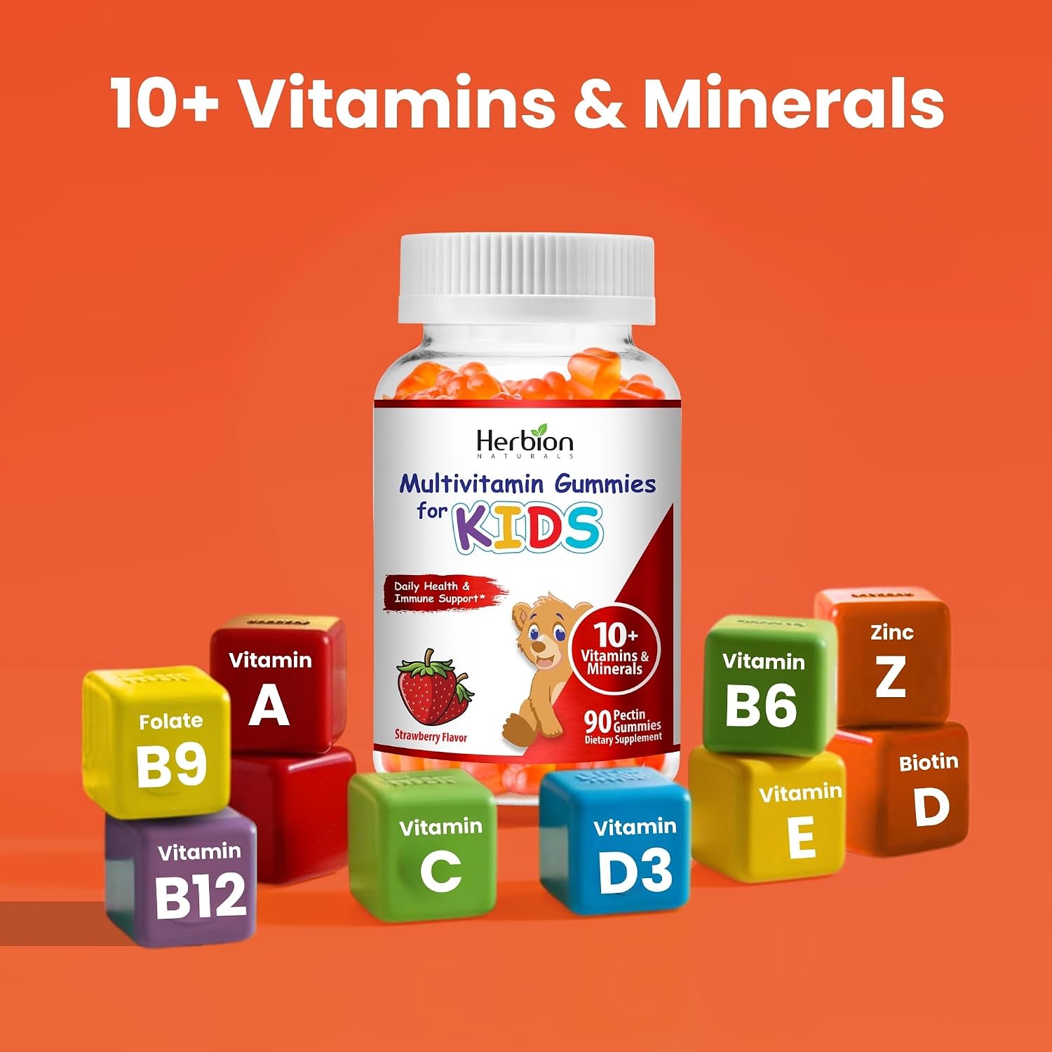 HERBION Naturals Multivitamin Gummies for Kids - Gomitas multivitamínicas infantiles (Pack de 24 frascos, 90 gominolas cada uno)