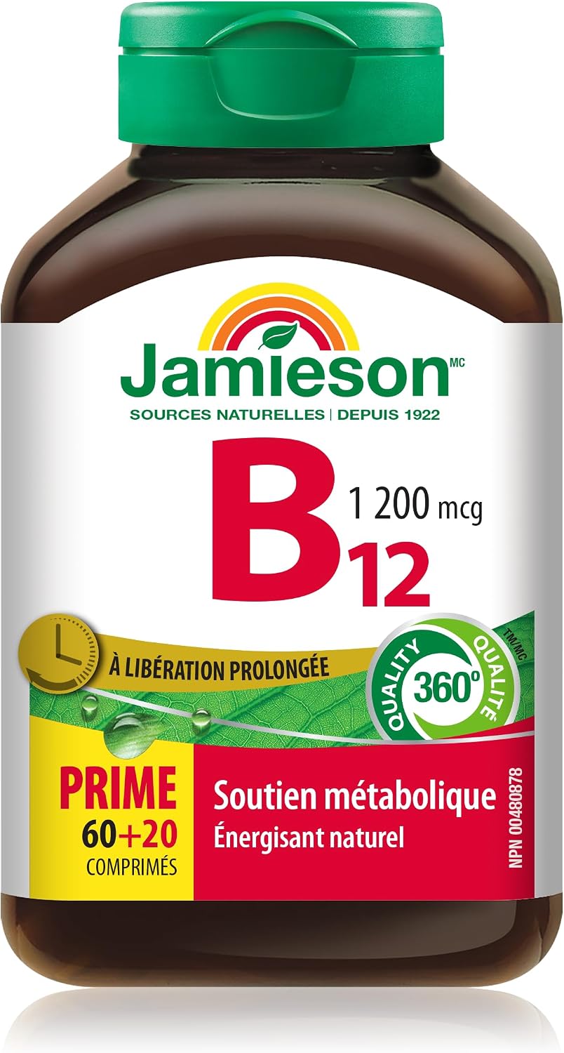 Jamieson Vitamin B12 (Cobalamin) 1200 mcg, Sustained Release, 80 Tablets