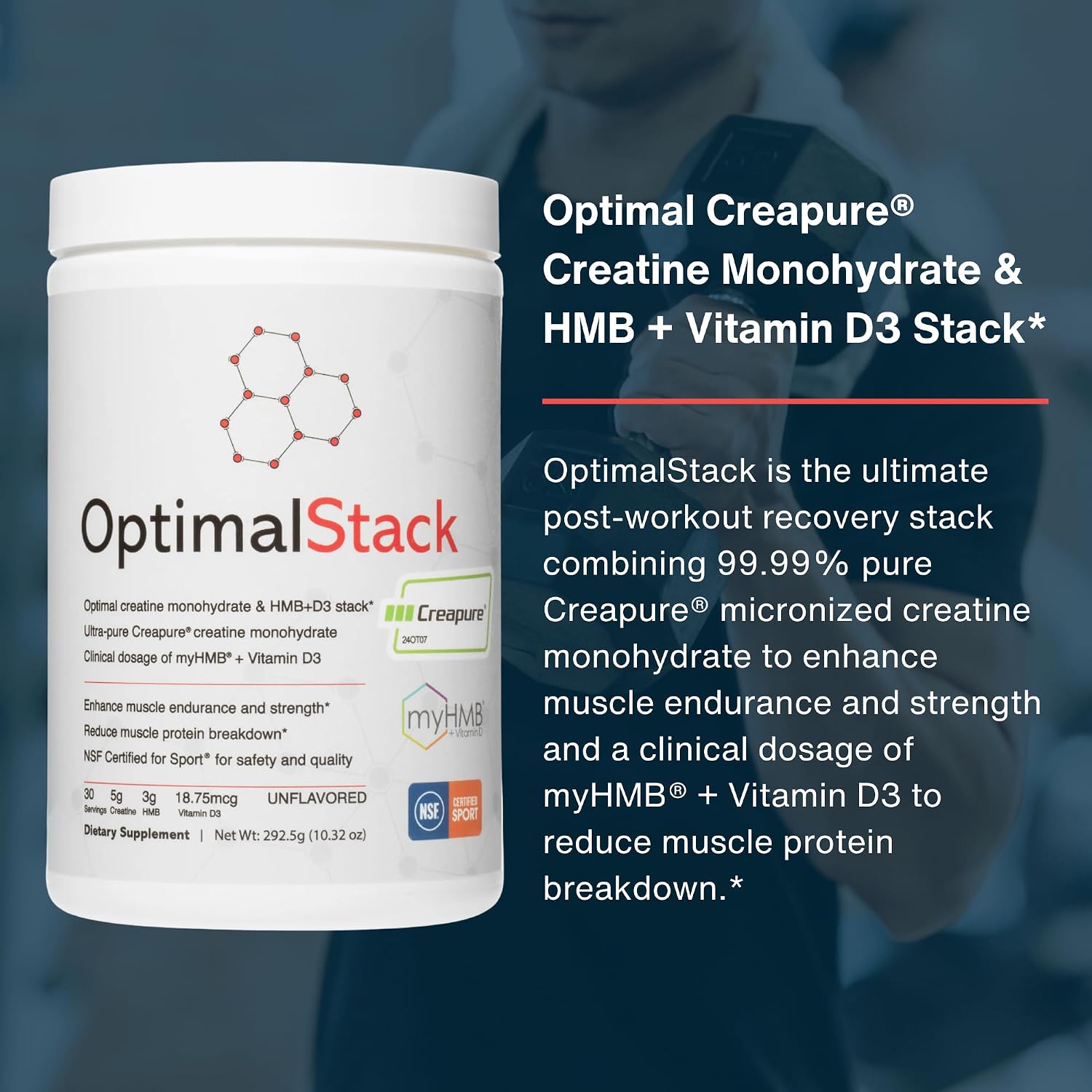 OptimalStack Creatine Monohydrate, HMB y Vitamina D3 - 30 Servicios