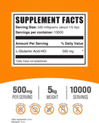 BulkSupplements L-Ácido Glutámico HCl en Polvo - 500 mg por ración - 5 kg