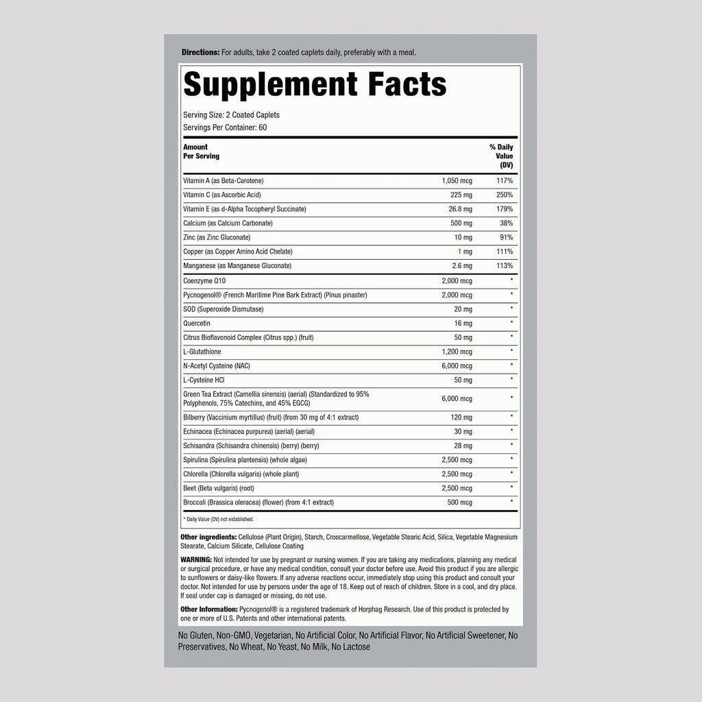 Piping Rock Suplemento Antioxidante Avanzado con Vitaminas A, C y E | Fórmula Ultra Max | 120 Comprimidos | No-OGM, Sin Gluten