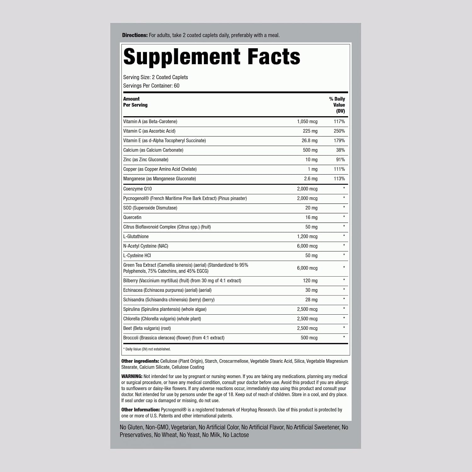 Piping Rock Suplemento Antioxidante Avanzado con Vitaminas A, C y E | Fórmula Ultra Max | 120 Comprimidos | No-OGM, Sin Gluten