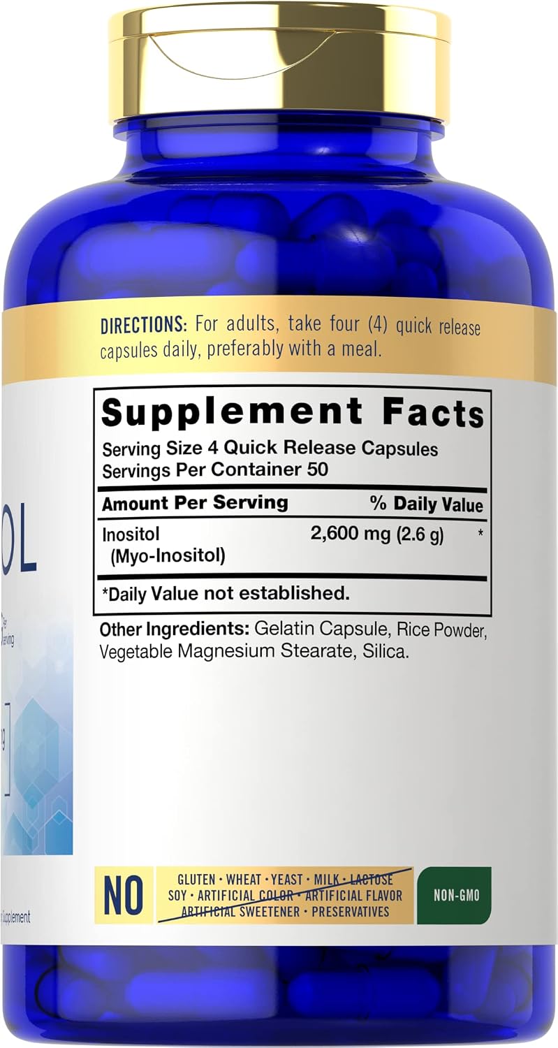 Carlyle Inositol 2600 mg - 200 Cápsulas - Myo-Inositol - No GMO, Sin Gluten
