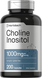 Horbaach Colina e Inositol 1000mg | 200 Cápsulas | Sin Gluten, No GMO