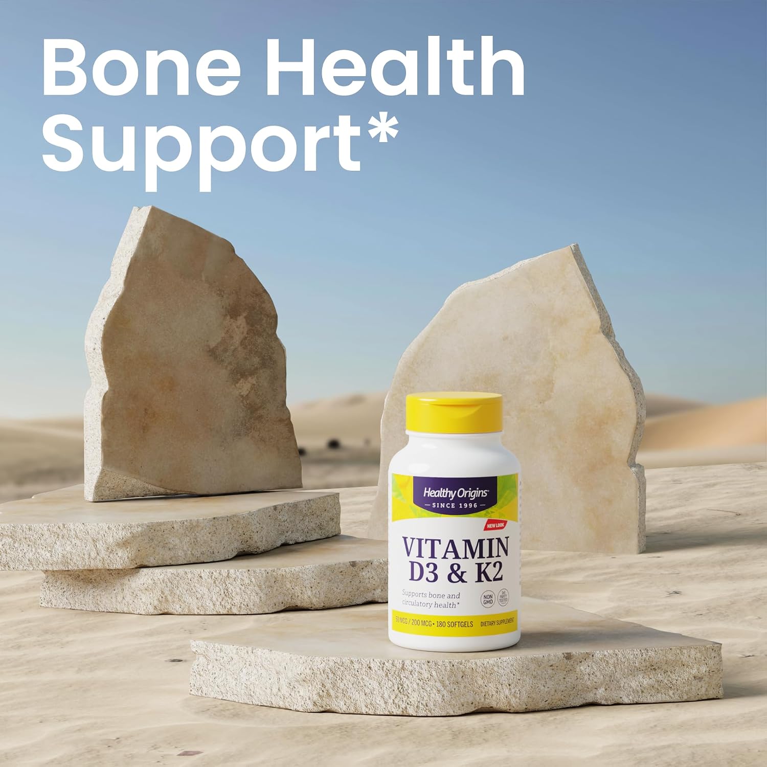 Healthy Origins Vitamina D3 y K2 - 50 mcg D3, 200 mcg K2 - 60 Cápsulas Blandas