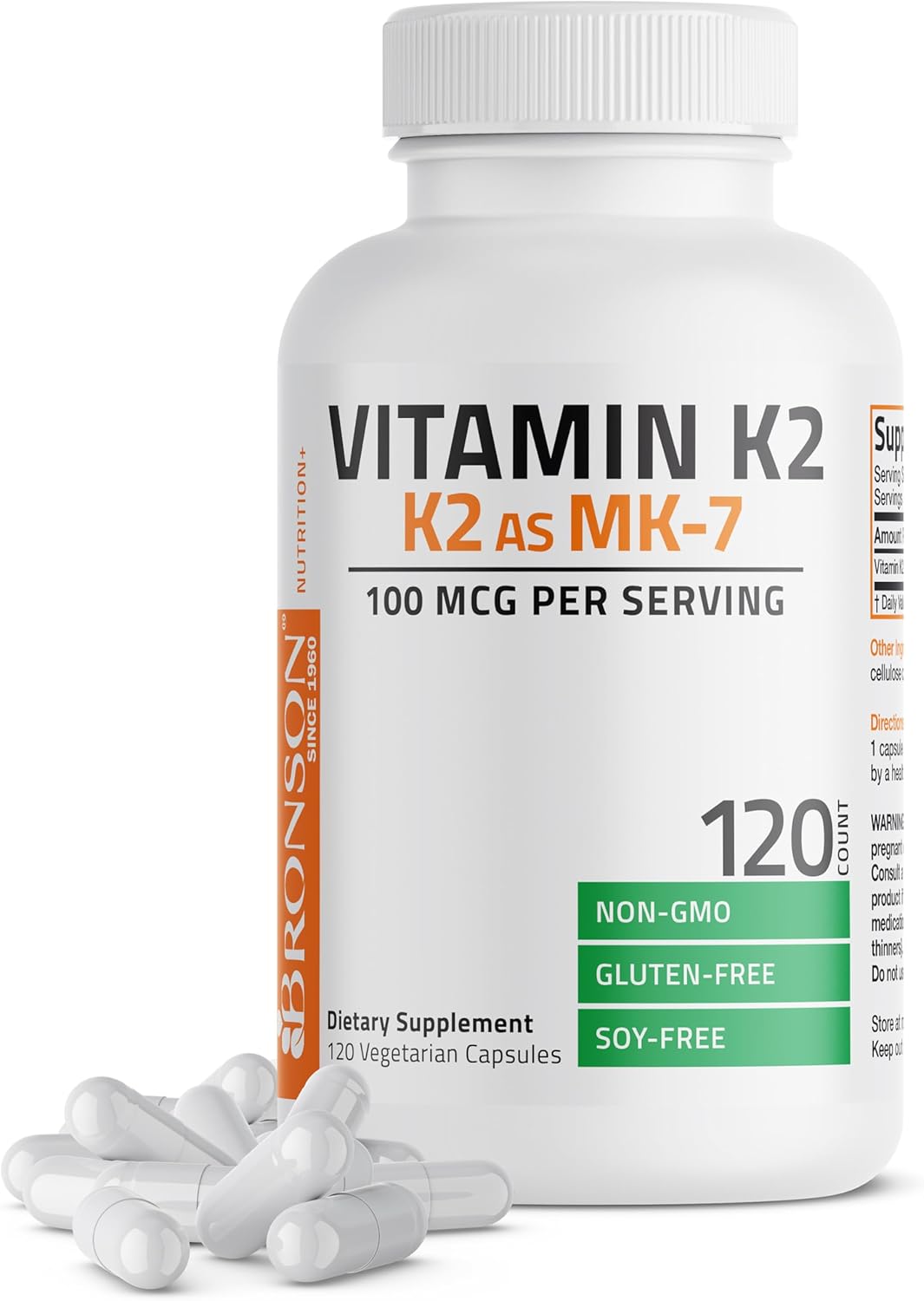 Bronson Vitamina K2 como MK-7 Menaquinona 100 mcg, 250 Cápsulas