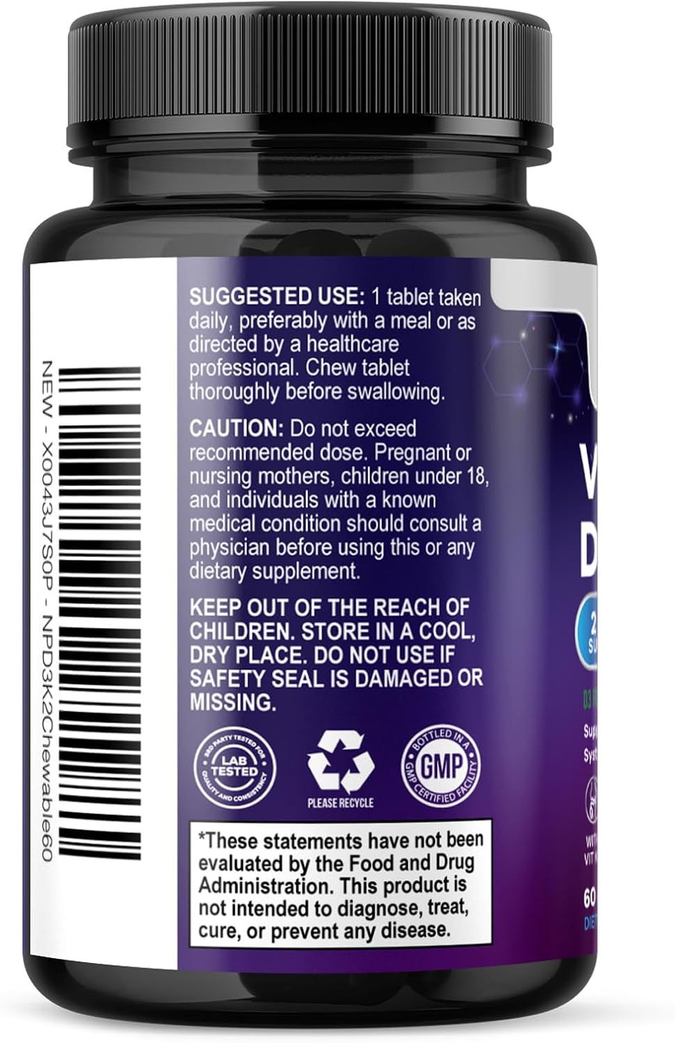 Nature's Peak Vitamina D3 K2 5000 UI + 100 mcg MK-7 - 60 Comprimidos Masticables Sabor Baya