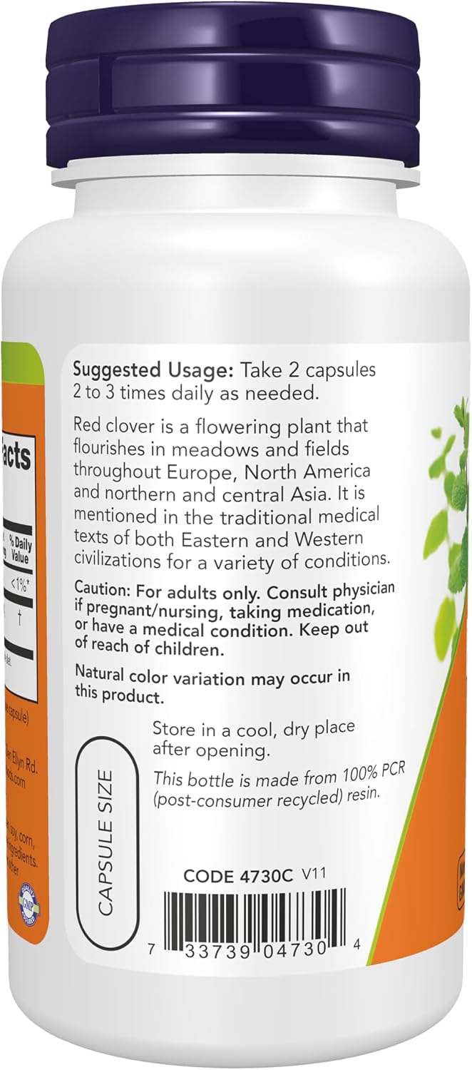 NOW Foods Trébol Rojo (Trifolium pratense) 375 mg, 100 Cápsulas Vegetales