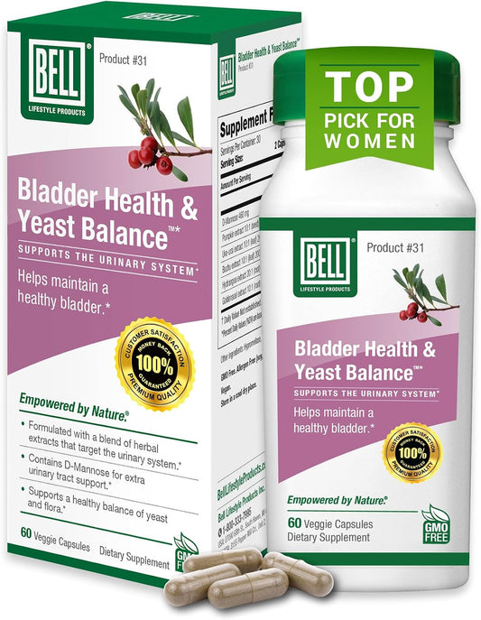 Bell Bladder Health & Yeast Flora Balance - 60 Cápsulas - D-Mannose para el Bienestar Femenino