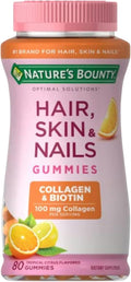 Nature's Bounty Optimal Solutions Cabello, Piel y Uñas con Biotina y Colágeno, Gominolas sabor cítrico, 2500 mcg, 80 unidades (40 porciones)