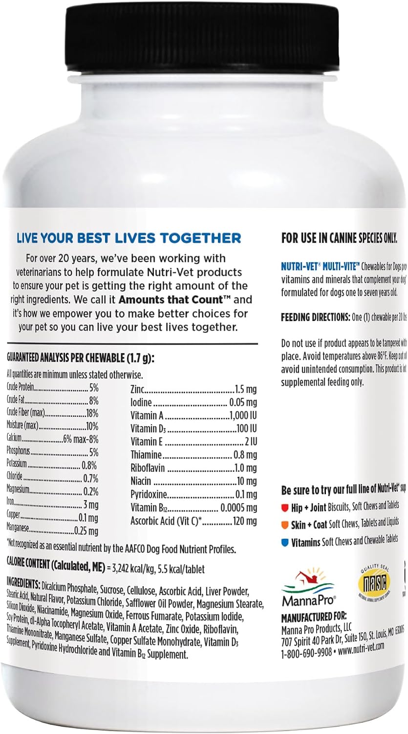 Nutri-Vet Multi-Vite Masticables Multivitamínicos para Perros Adultos - 180 Comprimidos