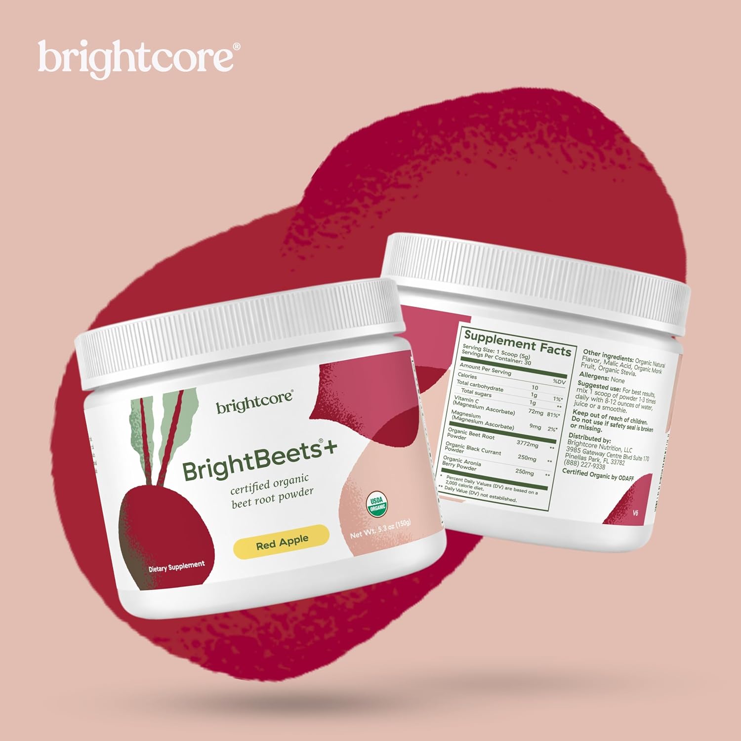 Brightcore Nutrition BrightBeets Polvo de Remolacha, Sabor Manzana Roja, 150 Gramos, 30 Porciones