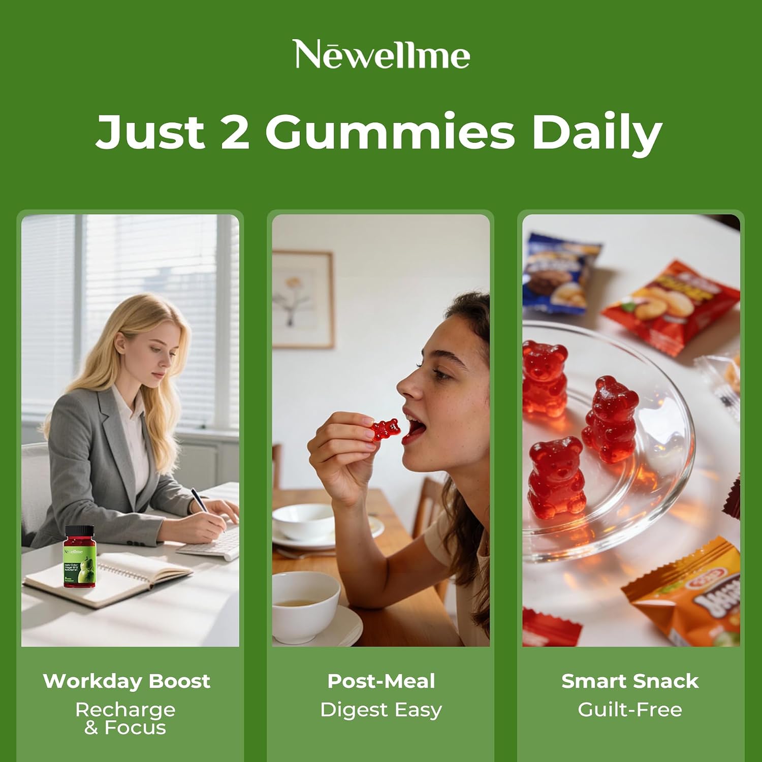 NEWELLME Gominolas de Vinagre de Manzana con la Madre y Vitamina B12 - Sin Azúcar, Veganas, 30 unidades
