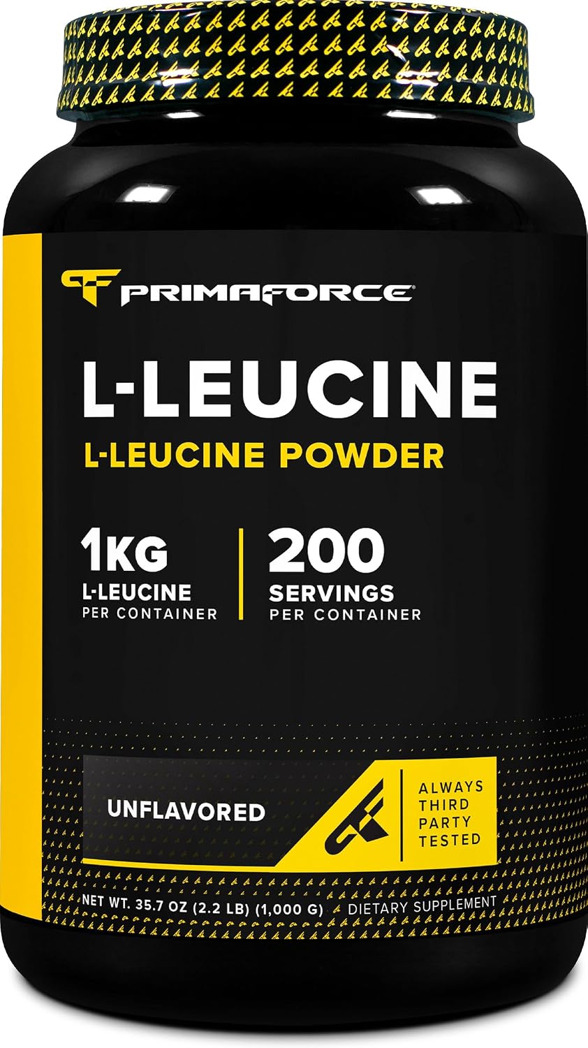 Primaforce L-Leucina Pura en Polvo 1 kg (2.2 lbs) - No OGM, Sin Gluten, 200 Porciones