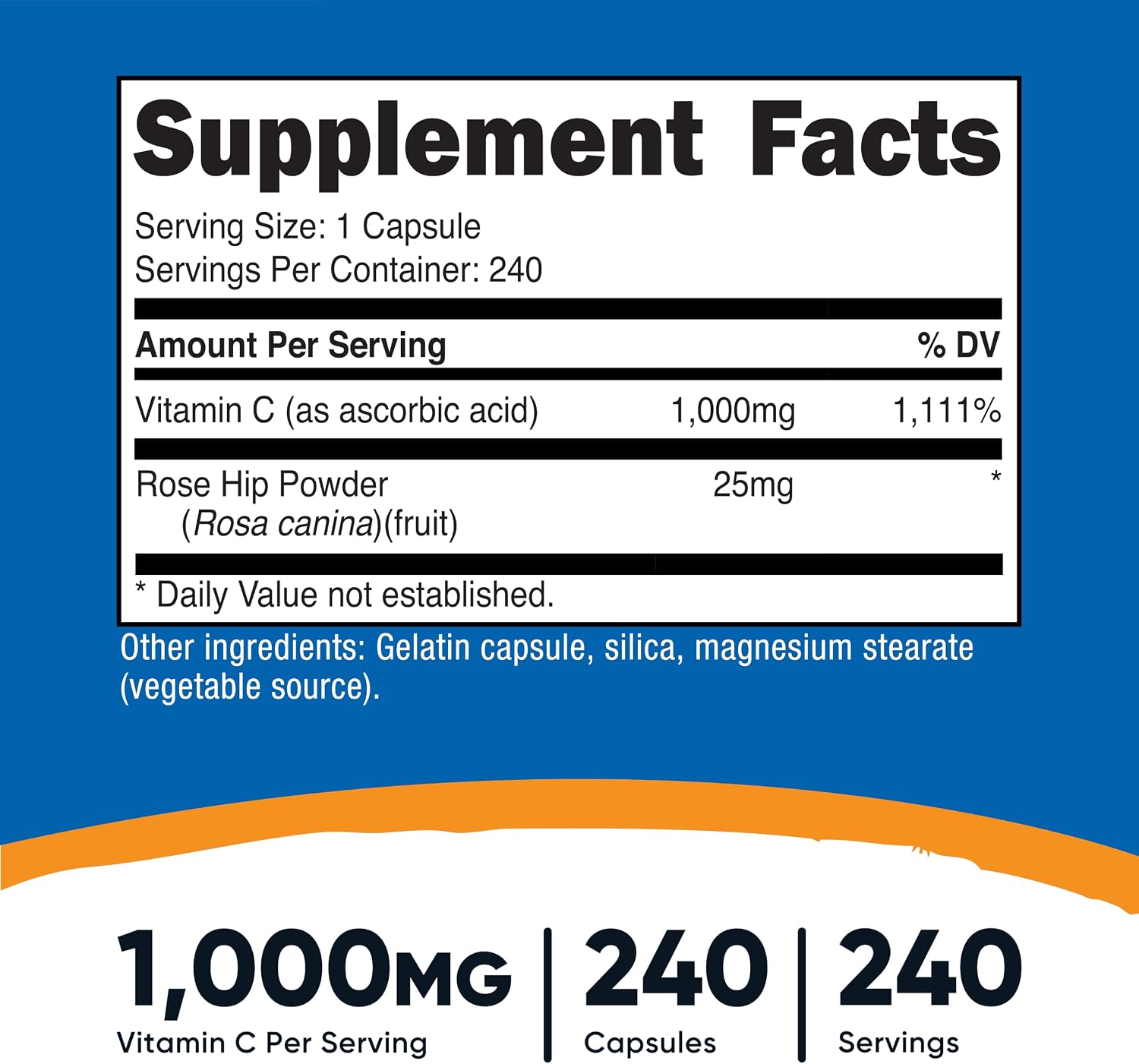 Nutricost Vitamina C con Escaramujo 1025 mg, 480 Cápsulas (2 x 240 Cápsulas)