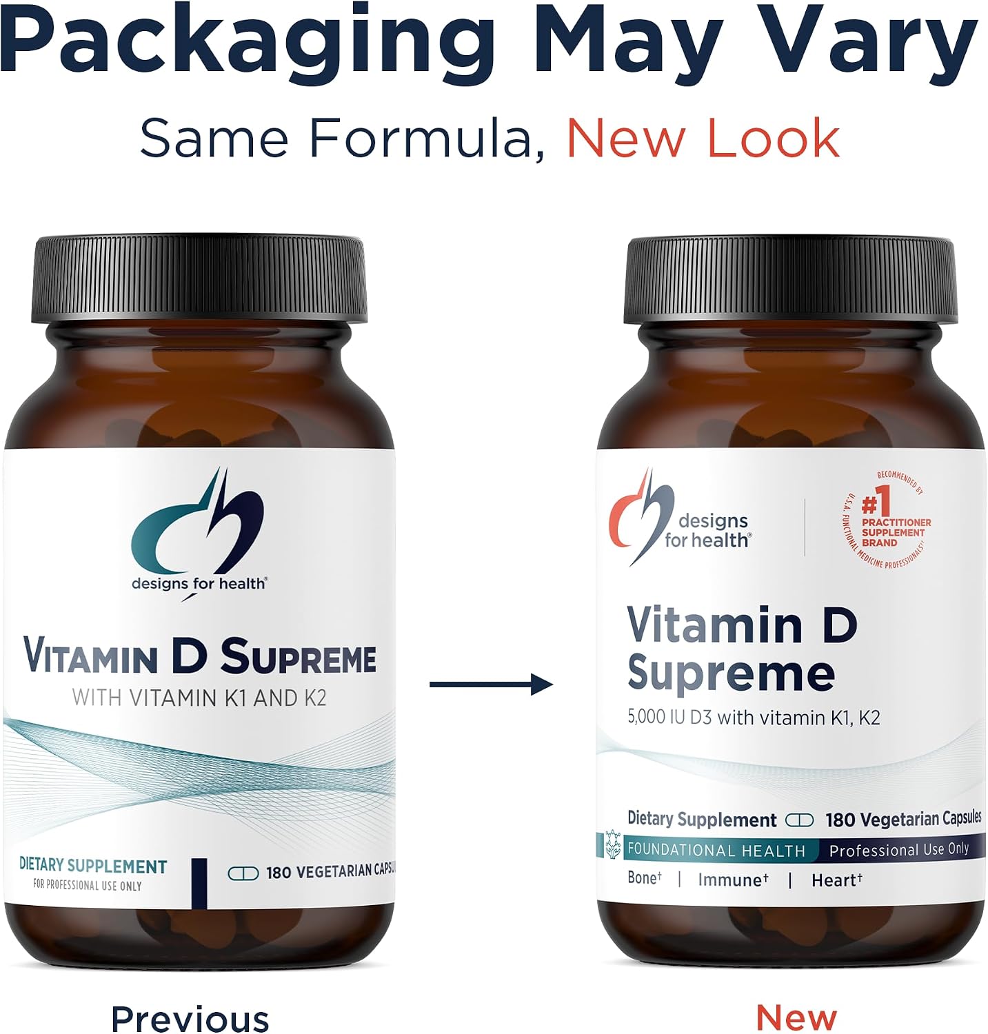 Designs for Health Vitamina D Supreme - D3 5000 UI con K2 MK-4 y K1 2000 mcg, 180 cápsulas