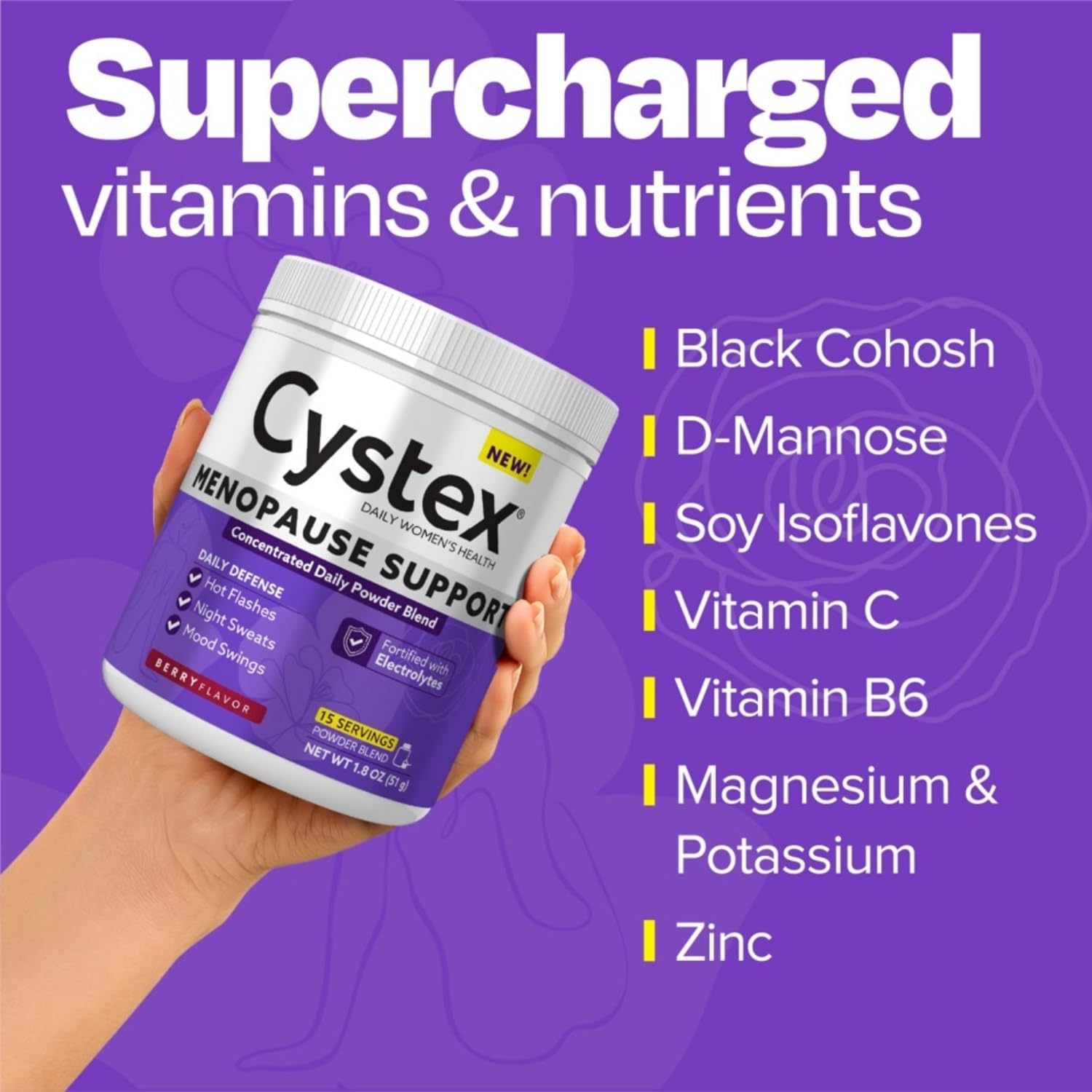 Cystex Menopause Support Powder - Mezcla en polvo con electrolitos para el apoyo diario durante la menopausia - Sabor a bayas - 15 porciones