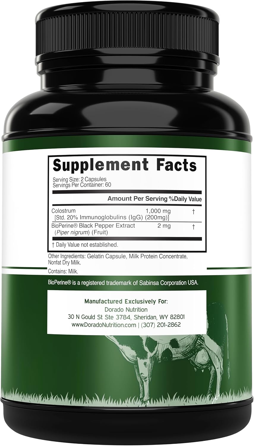 Calostro Bovino (120 Cápsulas) - 1000mg por Ración - 20% IgG - Dorado Nutrition