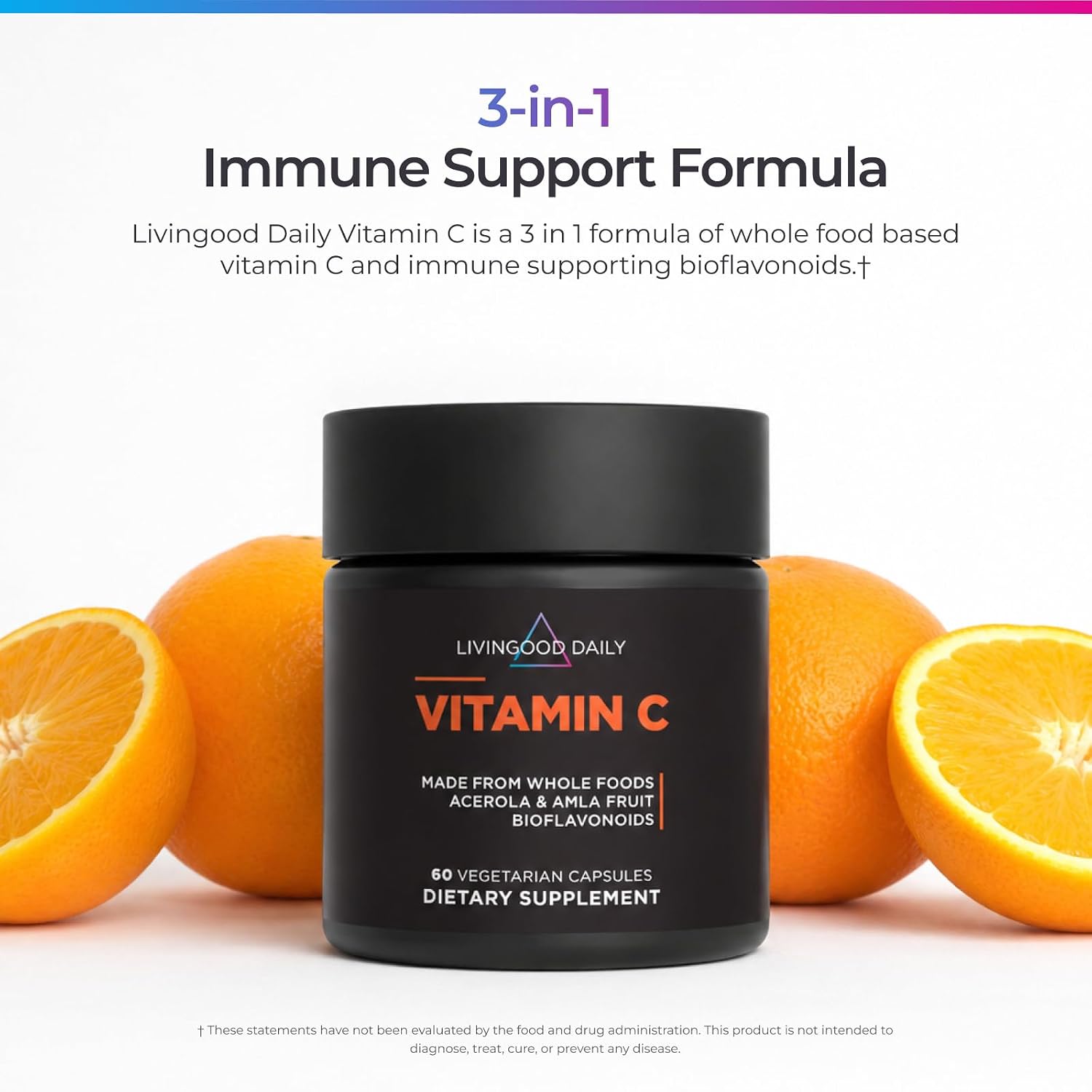Livingood Daily Vitamina C 3 en 1 a Base de Alimentos Integrales con Acerola y Amla y Bioflavonoides Cítricos, 60 Cápsulas
