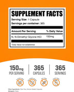 DMG HCl Cápsulas - N,N-Dimetilglicina, 150 mg, 365 Cápsulas