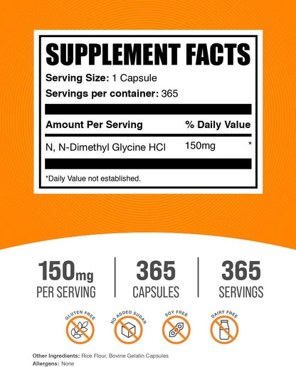 DMG HCl Cápsulas - N,N-Dimetilglicina, 150 mg, 365 Cápsulas – Image 2