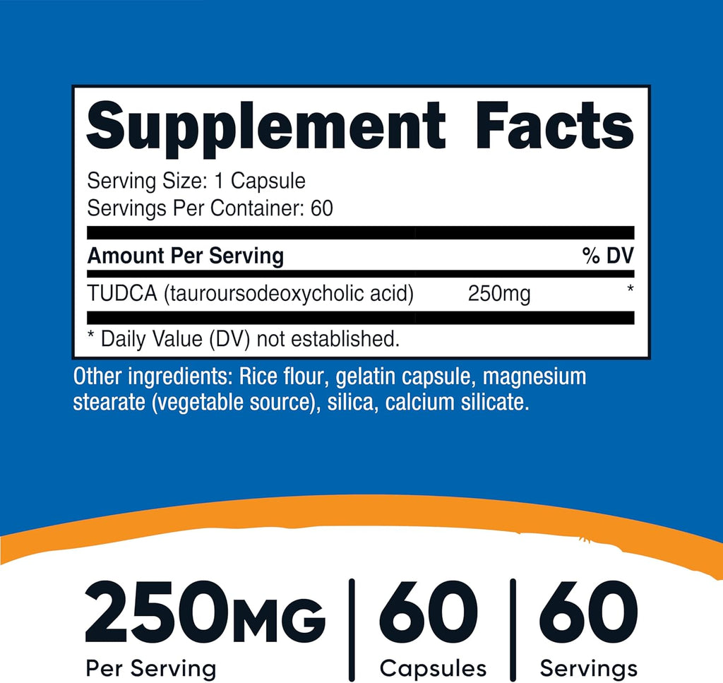 Nutricost TUDCA 250mg, 60 Cápsulas (Ácido Tauroursodesoxicólico) - Calidad Premium