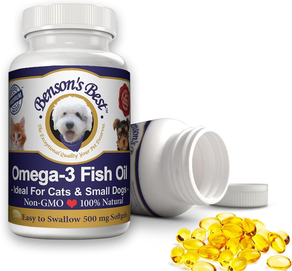 Benson's Best Omega 3 para Gatos y Perros Pequeños - 200 Cápsulas Blandas de 500mg