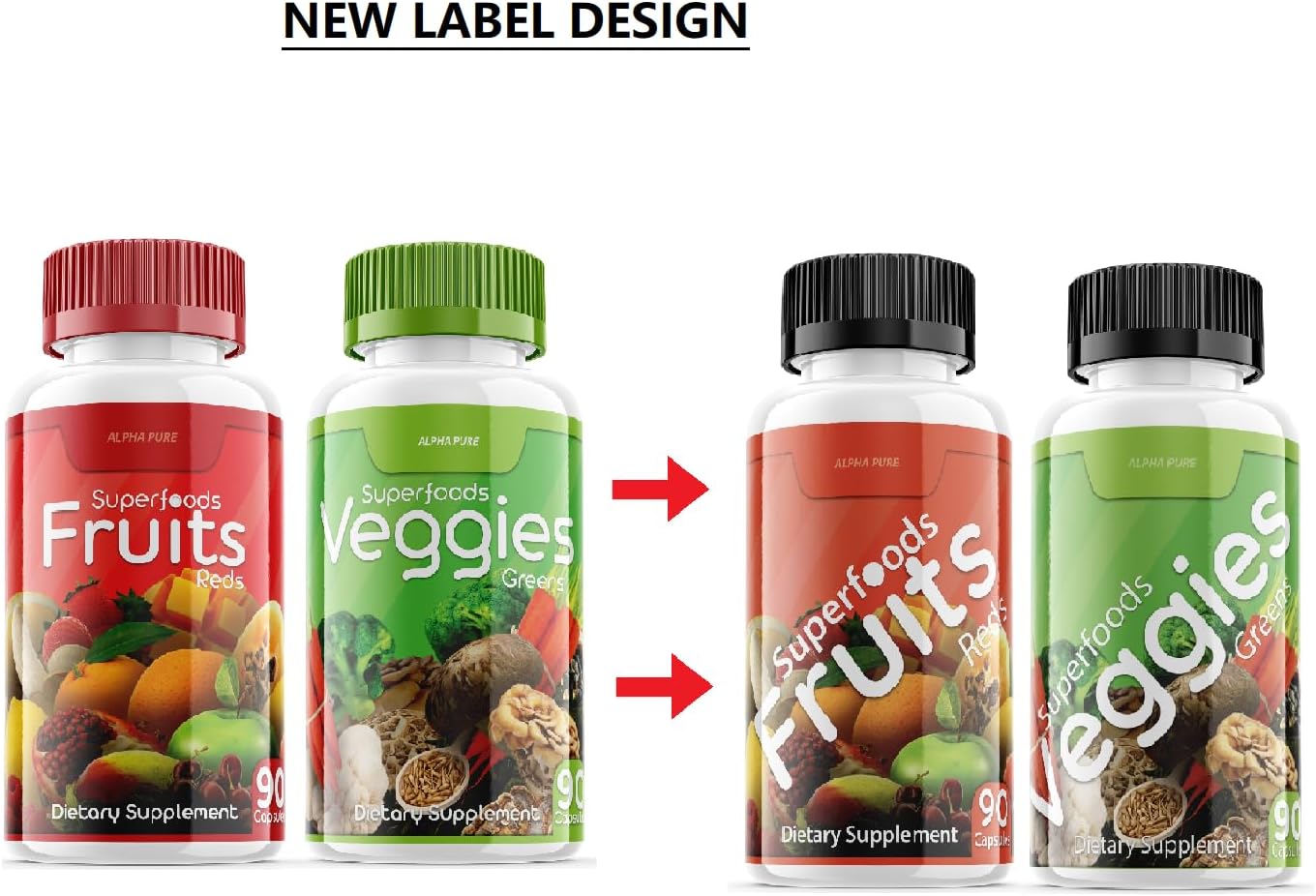 Superfoods Greens & Veggies, Fruits and Reds Cápsulas – Suplemento de Frutas y Verduras, Apoyo Digestivo e Inmunológico, 540 Cápsulas – Alpha Pure