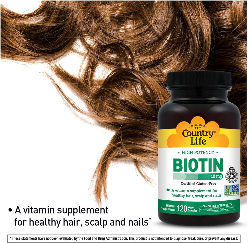 Country Life Biotina 10 mg (10000 mcg) - Vegano y Sin Gluten