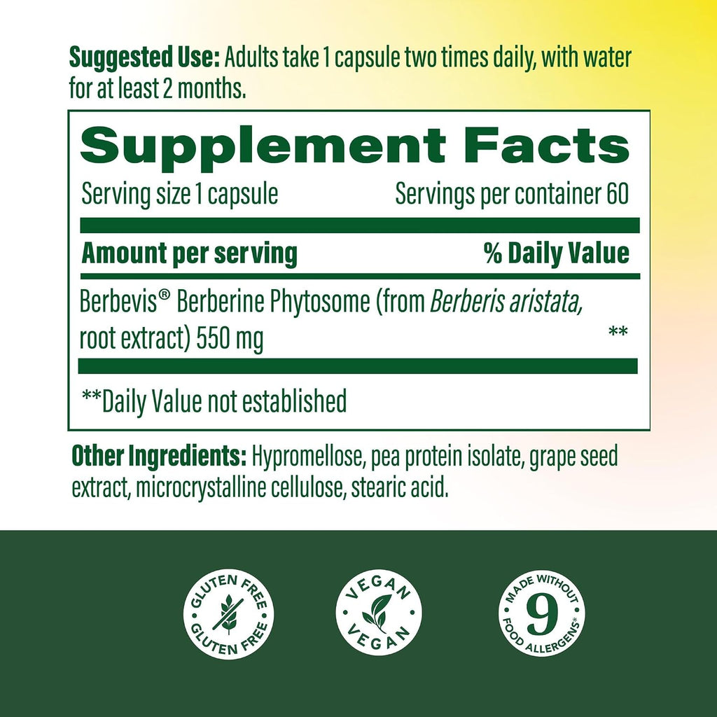 MegaFood Berberine Phytosome - 550 mg por Cápsula, 1100 mg Diarios - 9x Absorción - Apoya el Metabolismo Saludable y Niveles de Colesterol - Vegano - 60 Cápsulas