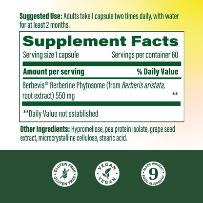 MegaFood Berberine Phytosome - 550 mg por Cápsula, 1100 mg Diarios - 9x Absorción - Apoya el Metabolismo Saludable y Niveles de Colesterol - Vegano - 60 Cápsulas