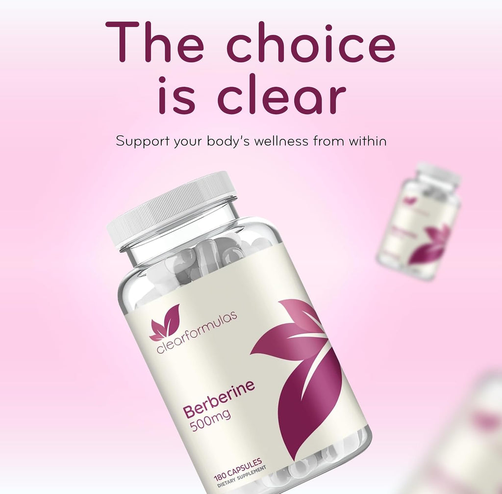 Clear Formulas Berberine Supplement 500mg - Lab Tested Berberine 500mg Value Size - Vegan Non-GMO Made in the US & Gluten Free (6 Months Supply)