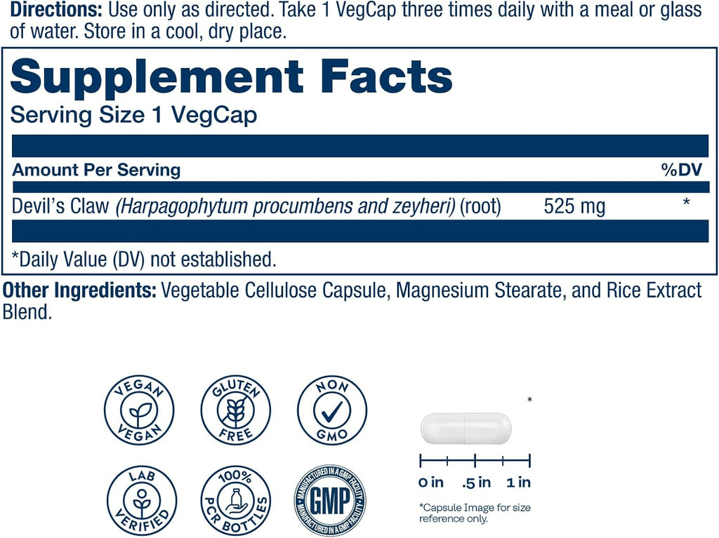 Solaray Garra del Diablo Raíz 525 mg - 100 Cápsulas Veganas