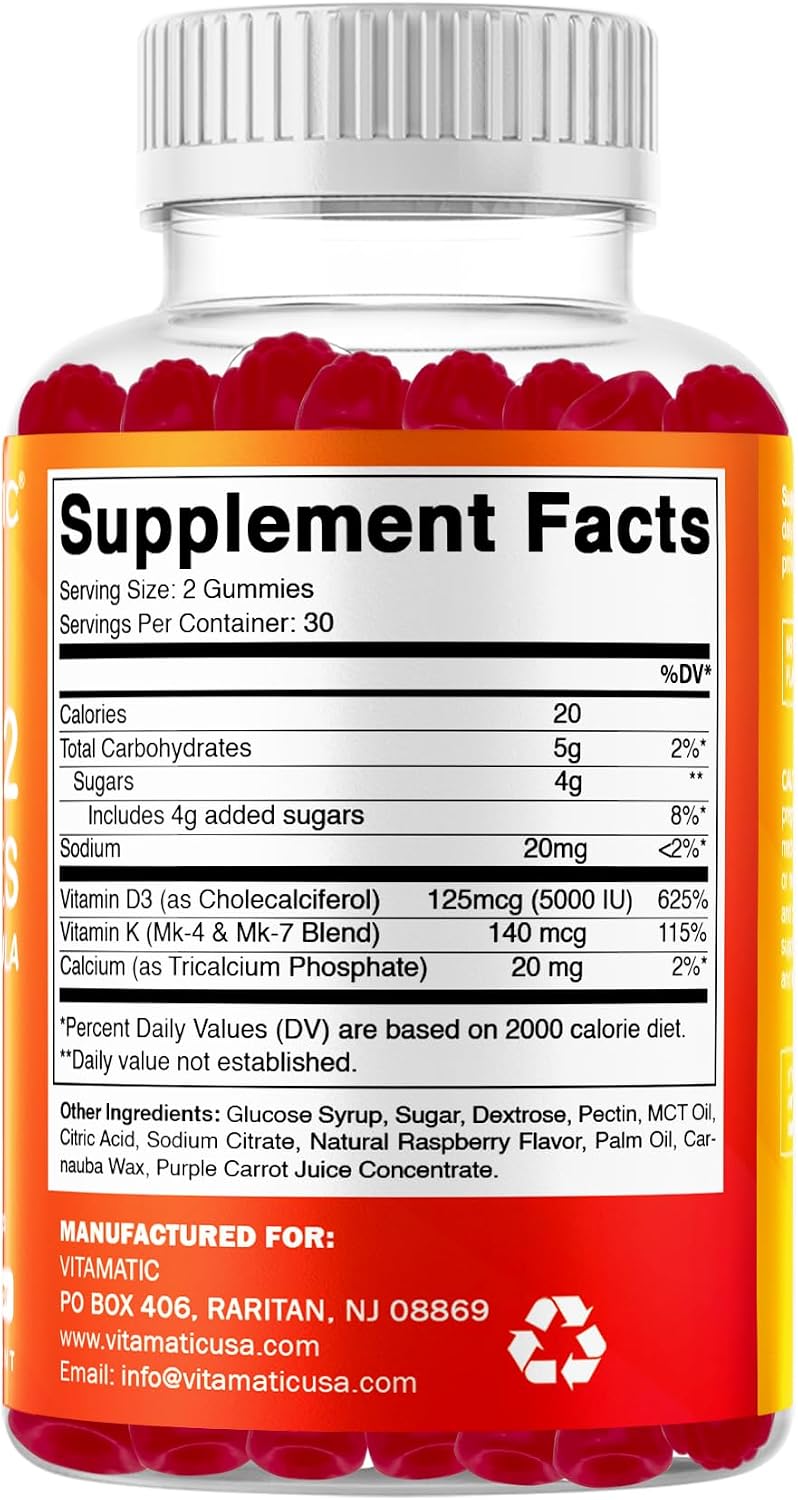 Vitamatic Vitamina D3 & K2 Gominolas (2 Pack, 60 unidades)