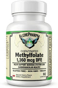 AlchePharma Metilfolato Coenzimado 1.360 mcg DFE - L-5-MTHF Bioactivo - Sin Gluten, Vegano, No OMG - Sabor Cereza Natural - 60 Comprimidos