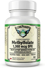 AlchePharma Metilfolato Coenzimado 1.360 mcg DFE - L-5-MTHF Bioactivo - Sin Gluten, Vegano, No OMG - Sabor Cereza Natural - 60 Comprimidos