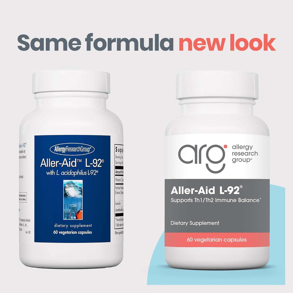 Allergy Research Group ARG Aller-Aid L-92 - Apoyo inmunitario postbiótico - L-92 con vitamina C y botánicos - Hipoalergénico - 60 cápsulas