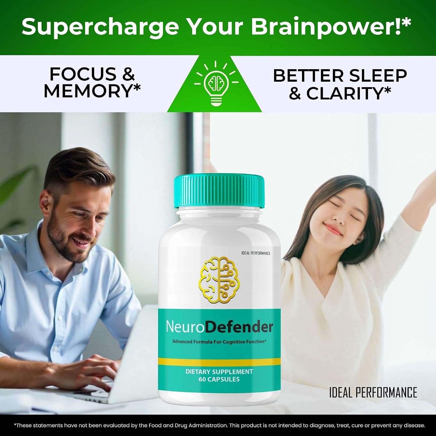 Neuro Defender - Complemento para el Cerebro, Memoria y Concentración, Fórmula Avanzada, 5 Envases