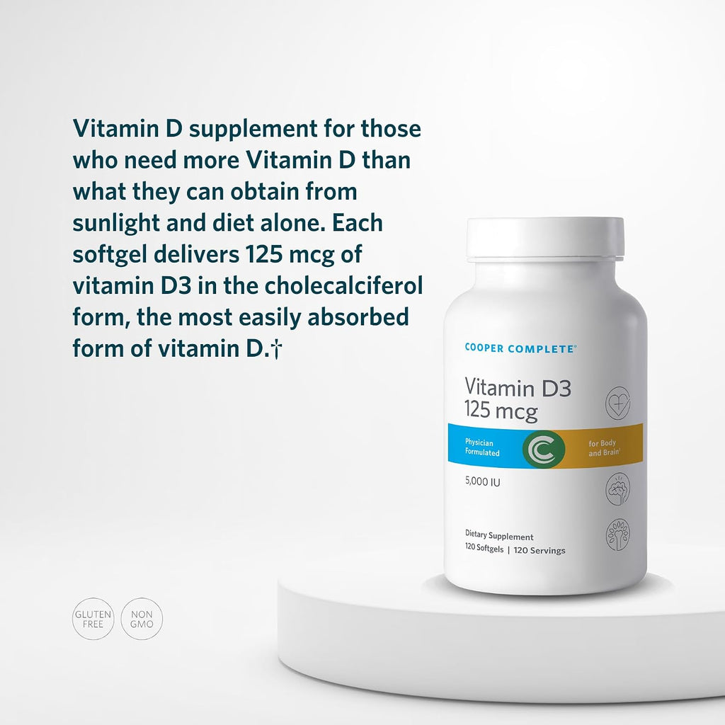 Cooper Complete Vitamina D3 5000 UI, Colecalciferol, 120 Cápsulas Blandas