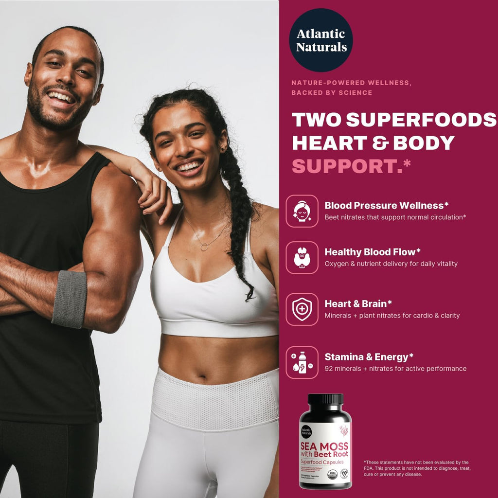 Atlantic Naturals Sea Moss con Remolacha Cápsulas - Suplemento Multivitamínico Premium - 120 cápsulas